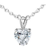 Heart Diamond Solitaire Pendant Natural Real Diamond 14K White Gold IGI ... - £1,689.63 GBP