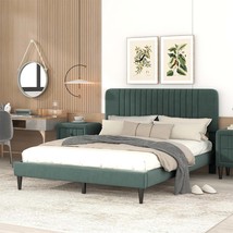 Queen Upholstered Platform Bed Green Velvet - $153.99