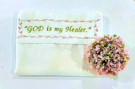 Pillow Case for the Sick Embroidered Standard God is My Healer Pink Gree... - £6.16 GBP