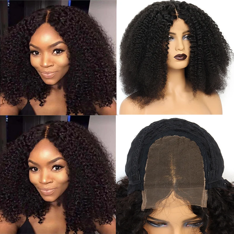 Afro Kinky Curly Wig Human Hair Mongolian Curly Human Hair Wigs 4x4 Swiss La - £34.82 GBP+