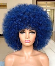 HIHOO Short Afro Wig with Bangs for Black Women Afro Kinky Curly Wig 70s Premium - £14.04 GBP