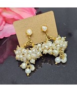 White Pearl Gold Tone Stud Dangle Drop Earrings - $18.95