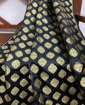 Indian Brocade Fabric Black and Gold Fabric Wedding Fabric, Abaya Fabric - NF309 - £5.88 GBP+