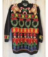Vtg Marisa Christina Hand Knit Embellished Holiday Sweater Nutcrackers &amp;... - $57.00