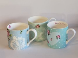 3 Royal Albert Polka Blue Mugs Cups Pink Roses - £27.21 GBP