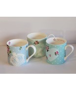 3 Royal Albert Polka Blue Mugs Cups Pink Roses - £27.65 GBP