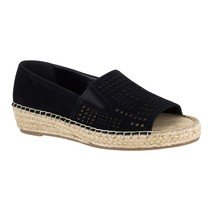 Bella Vita Women Peep Toe Espadrille Wedge Flats Cora Size US 8.5N Black Leather - £14.20 GBP