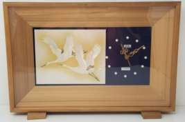 Asian Flying Crane Wall Clock Quartz Wood Frame Enamel Shining Vintage - $23.70