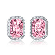 Pink Radiant Crystal &amp; Cubic Zirconia Silver-Plated Halo Stud Earrings - £12.82 GBP