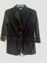 J. Jill Brown Corduroy Grandpa Jacket Blazer Size XS 100% Cotton Velour Trim - £22.48 GBP