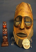 New Alaska Totem Pole Souvenir TRIBAL AFRICAN MASK Small Clay Chinese Ma... - $79.19
