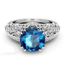 2Ct Simulated Blue Sapphire Engagement Ring 14k White Gold Plated Silver - £94.93 GBP