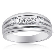 0.15 Carat Mens Round Cut Diamond Wedding Band 14K White Gold - £513.20 GBP