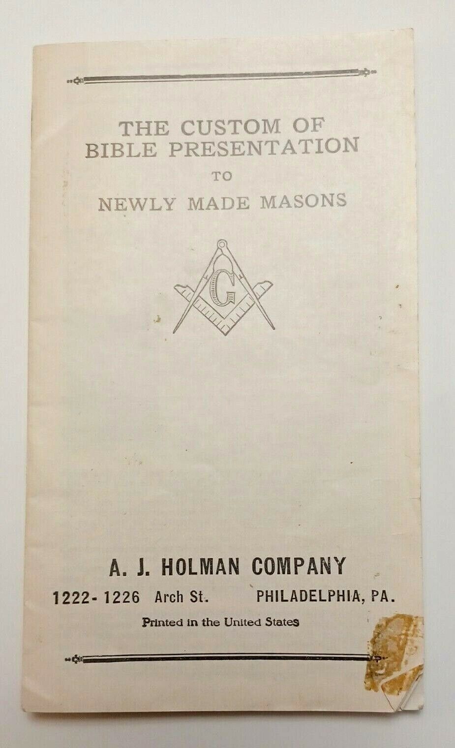 Primary image for 1920s Custom of Bible Presentation to Newly Made Masons Advertising Booklet