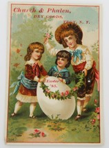 Easter 1885 Church &amp; Phelan Dry Goods Troy NY trade card kids decorating... - $380.53 MXN