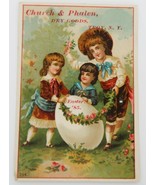 Easter 1885 Church &amp; Phelan Dry Goods Troy NY trade card kids decorating... - $19.99