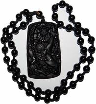 2.7&quot; China Certified Nature Black Obsidian Jade Zhongkui Amulet Hand Made Neckla - £65.25 GBP