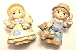 2 Piece Set Of Homco Porcelain Figurine #1403 Boy With Bear and Girl With Doll - £11.09 GBP