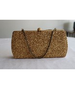 Sparkly Gold Glitter Party Purse Evening Clutch Bag Snake Chain Handle 8... - $443.04 MXN