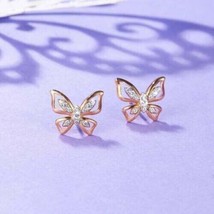 3.20Ct Simulated Diamond Butterfly Stud Earrings 14K Rose Gold Plated Silver - £77.68 GBP