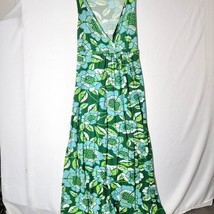 L8ter Womens Maxi Dress Size 1X Sleeveless Stretch Empire Waist Green Blue - £13.80 GBP