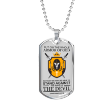 Whole Armor Of God Bible Verse Faith Necklace Stainless Steel or 18k Gold Dog T - £37.31 GBP+