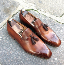 Handmade Men&#39;s Leather Brown Stylish Fashion Classic Loafers Slip Ons Sh... - £165.12 GBP