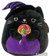 Squishmallows Autumn the Cat 12&quot; Plush Black Purple Cat Halloween Lollipop Witch - £43.52 GBP