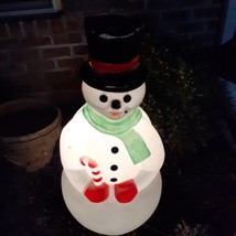 Vintage Snowman Blow Mold 34&quot; General Foam Holding Candy Cane Missing the Pipe - £77.15 GBP