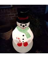 Vintage Snowman Blow Mold 34&quot; General Foam Holding Candy Cane Missing th... - £77.13 GBP