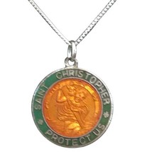 Vintage saint Christipher enamel medal Signed Taiwan &amp;Name/ Sterling Cha... - £100.82 GBP
