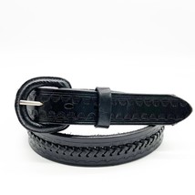 Western Unisex 38 Tooled Leather Braided Belt Made In Mexico Black 1 1/4&quot; Wide - £15.40 GBP