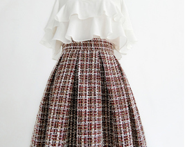 A-line Winter Burgundy Tweed Skirt Outfit Women Plus Size Midi Skirt image 3