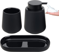 Black Bathroom Accessories Set 3 Pcs - Ceramic Foaming Bathroom Soap Dispenser S - £38.38 GBP