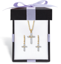 Accents 14K Gold Sterling Silver Cross Earrings And Necklace Set With Box - £158.16 GBP