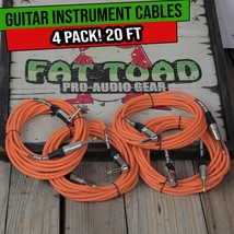 Guitar Cords (4 Pack) Right Angle Instrument Cable by FAT TOAD | 20FT 1/4 Inch S - £27.36 GBP