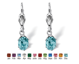 Oval Simulated Birthstone Silvertone Drop Earrings December Blue Topaz - £63.94 GBP