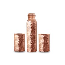 100% Copper Handmade Hammered Bottle With Tumbler For Ayurveda Health Benefits - £16.84 GBP