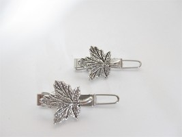 2 extra tiny small silver maple leaf metal barrette hair clip for fine thin hair - £8.02 GBP