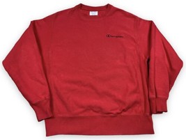 Champion Reverse Weave Crewneck Sweatshirt Script Logo Mens Red Black Sz M - $19.31