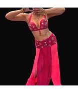 Pink Lace Belly Dance Costume: Handmade Crystal Embroidery Top &amp; Skirt - $269.00