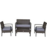 4 Pieces Patio Rattan Cushioned Furniture Set with Loveseat and Table -B... - $305.69