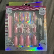 STILETTO Ballerina Pink Full Cover Pink Gloss 12 Nails Tips Press On Glu... - $7.43