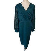 Grace Karin Dark Teal Surplice Clip Dot Long Sleeve Sheath Pencil Dress XL NWT - £22.06 GBP