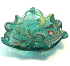VTG Murano Art Glass Emerald Green Multi Color Tutti Frutti Minimalist Design - £58.42 GBP