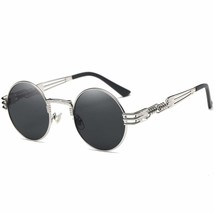 Round Sunglasses Steampunk Metal Classic Frame Mirror Lens(C1:Black Lens+ Silver - £26.88 GBP
