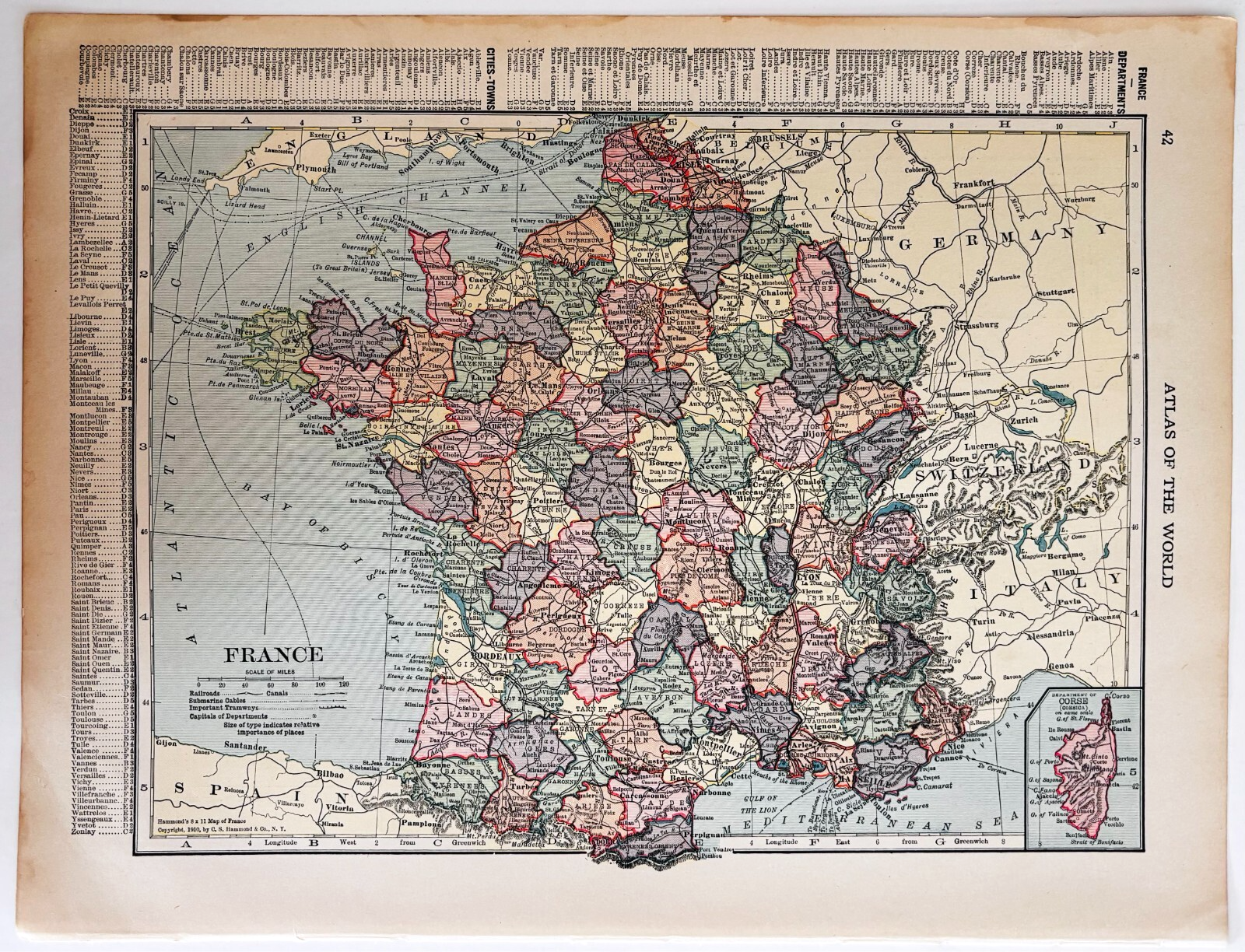 1917 France Map Atlas Of The World Europe Hammond WW1 Era Antique DWUU1B Item image 2