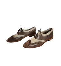 Vintage Phyllis Poland Italian Lizard Skin Two Tone oxford Wingtip shoes 7 - $67.32