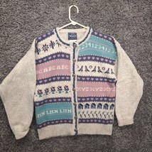 Vintage Woolrich Cardigan Sweater Women Medium Wool Fair Isle Teacher Hearts - £55.74 GBP