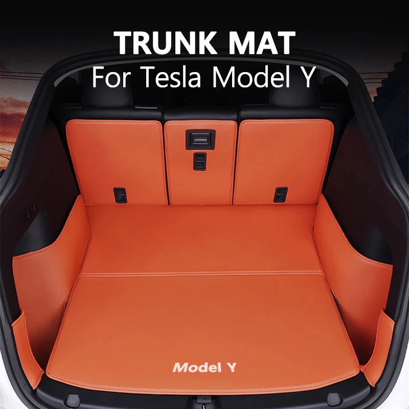 Tesla model y trunk mats leather all wrapped all weather cargo liner cargo luggage mats thumb200